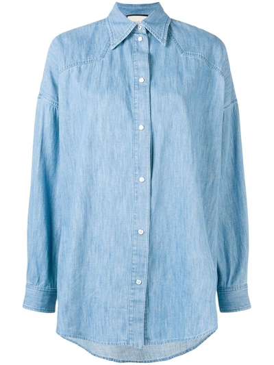 Gucci Tiger Face Logo Denim Shirt In Blue