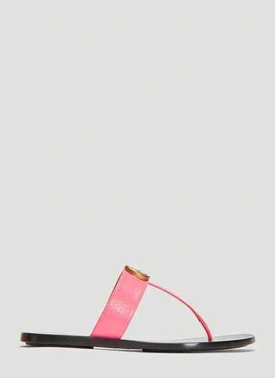 Gucci Double G Leather Thong Sandal In Pink