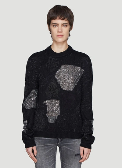 Saint Laurent Abstract Sparkle Knit Sweater In Black In Black Multi