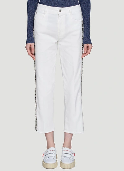 Stella Mccartney Cropped Logo Stripe Jeans In White