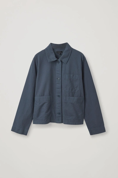 Cos Topstitched Shirt Jacket In Blue