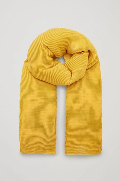 Cos Pleated Wool Scarf In Yellow