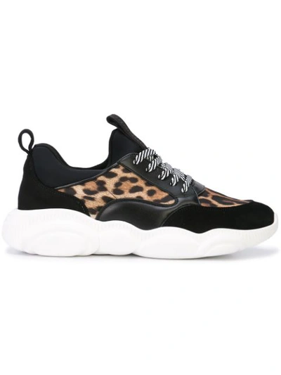 Moschino Leather & Nylon Sneakers In Black