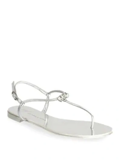 Giuseppe Zanotti Nuvorock Leather Thong Sandals In Silver
