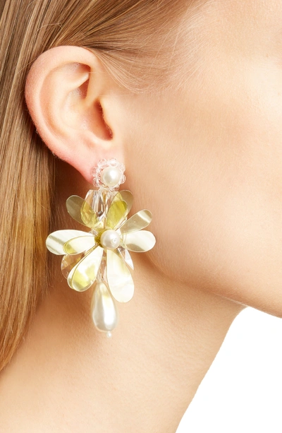 Simone Rocha Beaded Flower Drop Earrings In Clear/ Pearl/ Green