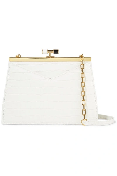 The Volon Small Chateau Croc Embossed Leather Shoulder Bag - White