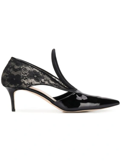 Christopher Kane Cut-out Lace-insert Patent-leather Pumps In Black