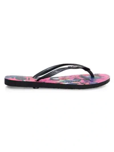 Havaianas Slim Tropical Flip Flops In Black