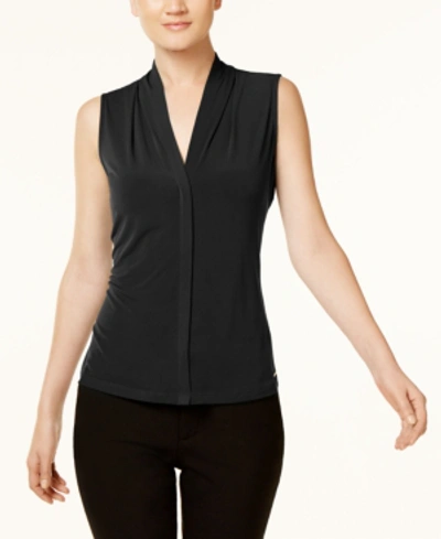 Calvin Klein Gathered V-neck Sleeveless Top In Black