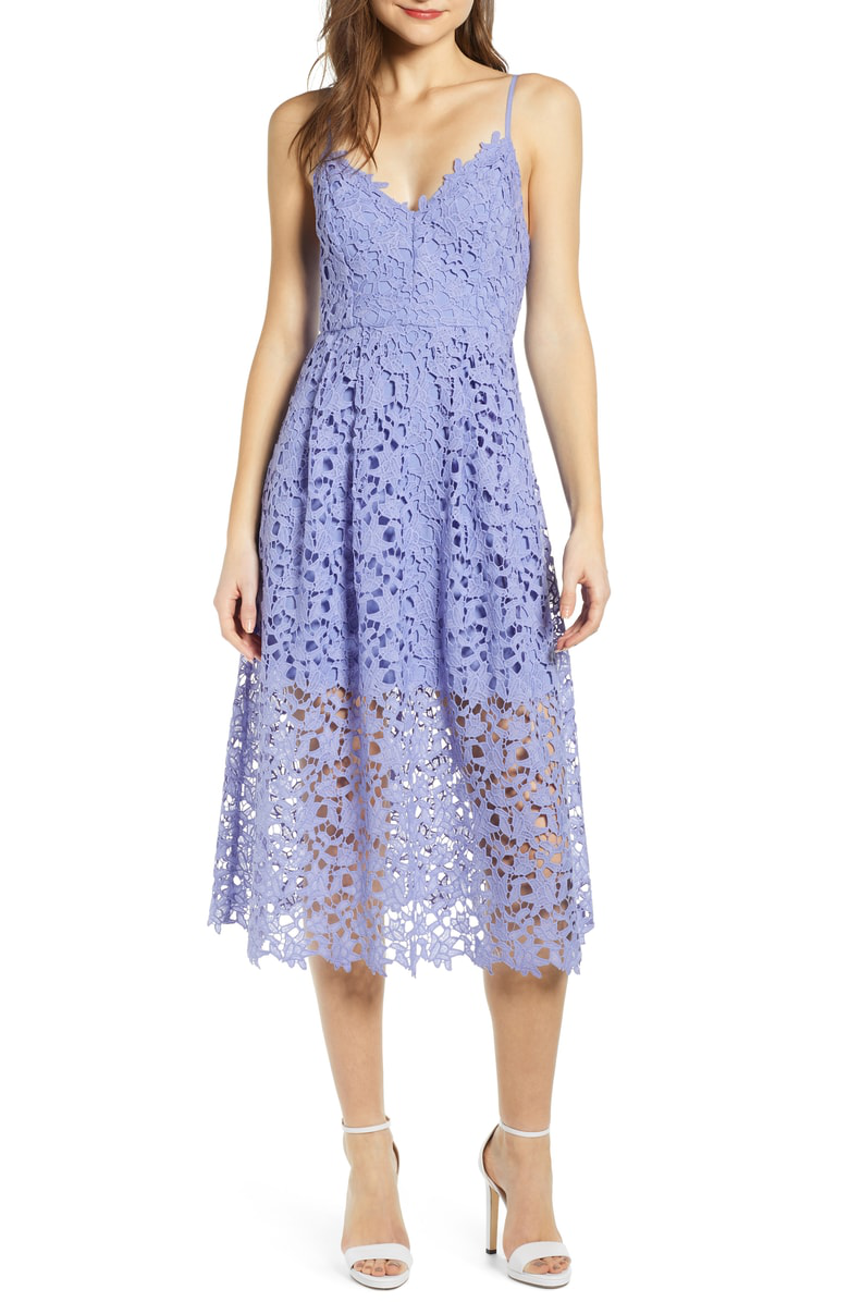 lavender lace midi dress