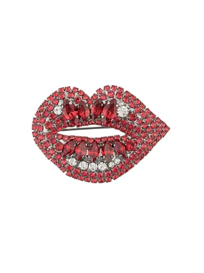Ermanno Scervino Embellished Lips Brooch In Red