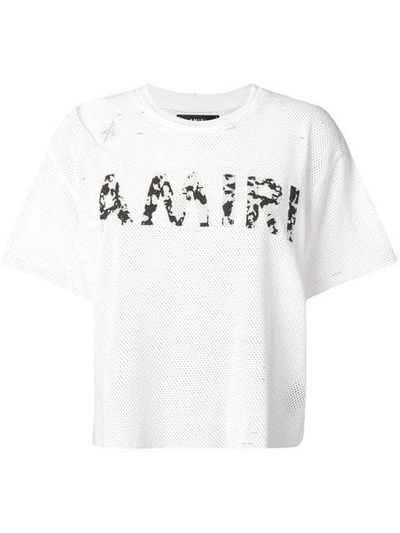 Amiri Ripped Basket Mesh Logo Tee In White