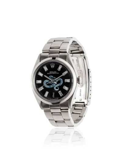 Jacquie Aiche Customised Vintage Rolex Diamond Snake Dial Watch In Silver