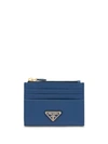 Prada Saffiano Leather Credit Card Holder In Blue
