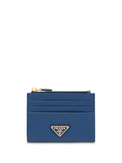 Prada Saffiano Leather Credit Card Holder In Blue