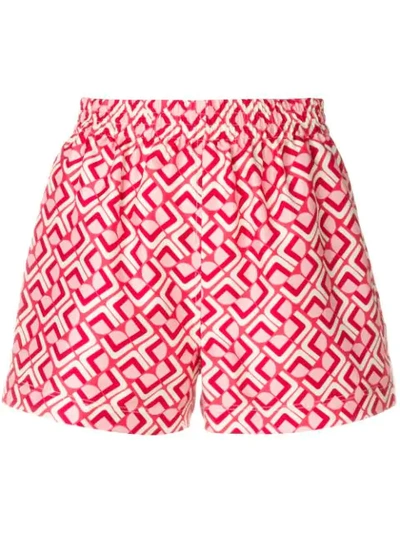 La Doublej Print Fitted Shorts In Red