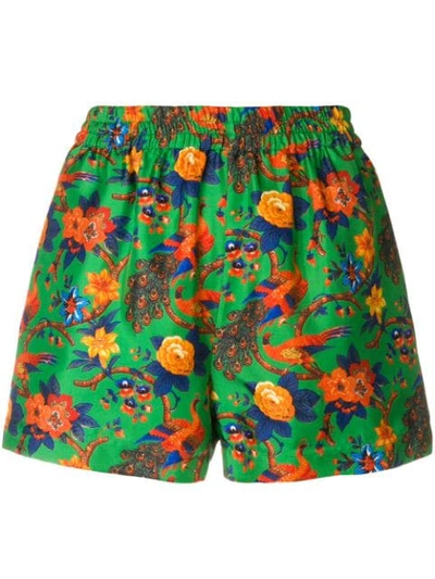 La Doublej Floral Fitted Shorts In Green