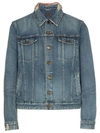 Saint Laurent Distressed Denim Jacket In Blue