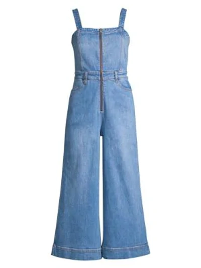 Alice And Olivia Gaucho Denim Jumpsuit In Blue