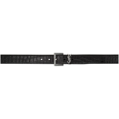 Saint Laurent Black Croc Monogramme Belt In 1000 Black
