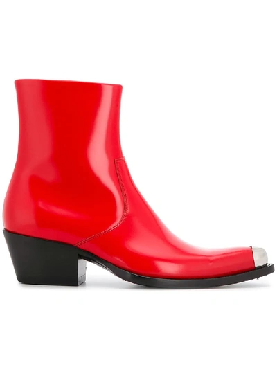 Calvin Klein 205w39nyc Men's Chris Spazzolato Leather Western Boots With  Capped Toe In Red | ModeSens