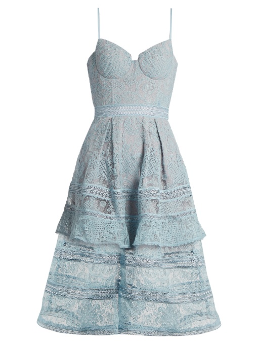 Self-portrait Tiered Paneled Guipure Lace Dress In Light-blue | ModeSens