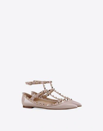 Valentino Garavani Rockstud Leather Cage Flats In Blush