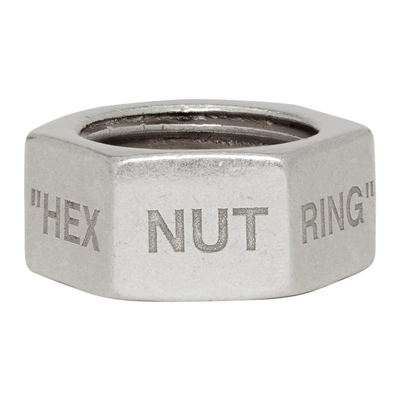 Off-white Silver Hex Nut Ring In 9100 Silver