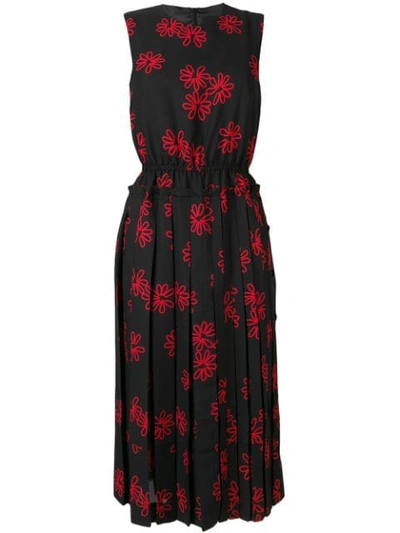 Simone Rocha Pleated Floral Print Dress In Black Red