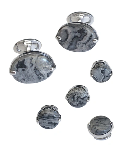 Jan Leslie Oval Agate Cufflinks & Stud Set