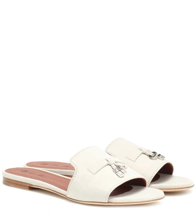 Loro Piana Summer Charms Suede Slides In White