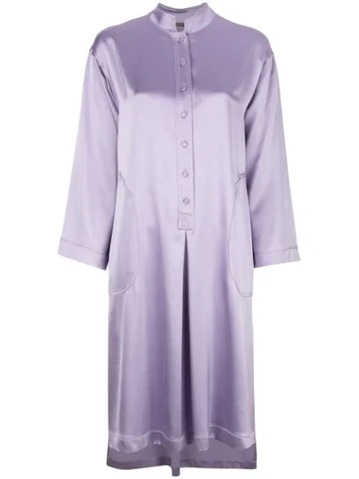 Adam Lippes Silk Satin Crepe Placket Tunic Dress In Purple