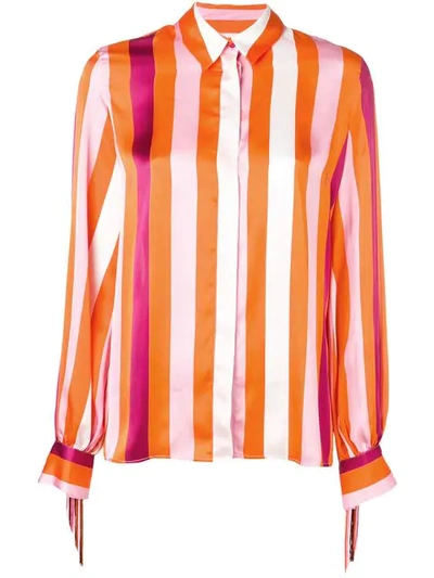 Msgm Fringed Striped Shirt In Orange