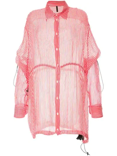 Ben Taverniti Unravel Project Stripe Drawstring Over Shirt In Pink