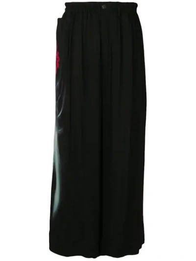 Yohji Yamamoto Face Print Wide Leg Trousers In Black