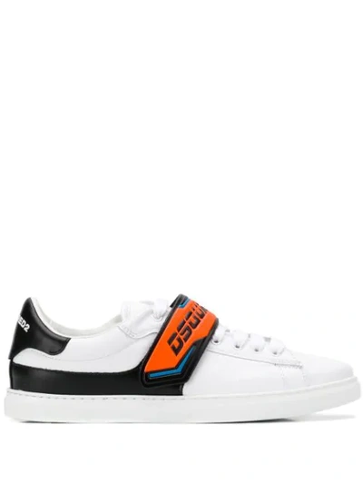 Dsquared2 Men's Neon Grip-strap Leather Sneakers In White