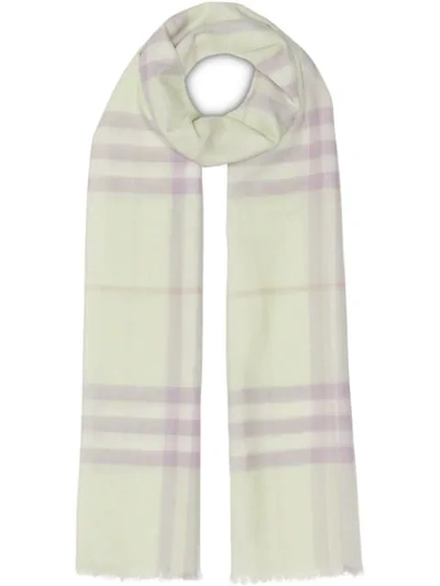 Burberry Lightweight Check Wool And Silk Scarf In Limestone