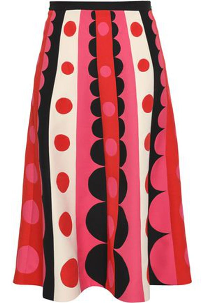 Valentino Woman Intarsia Wool And Silk-blend Midi Skirt Pink
