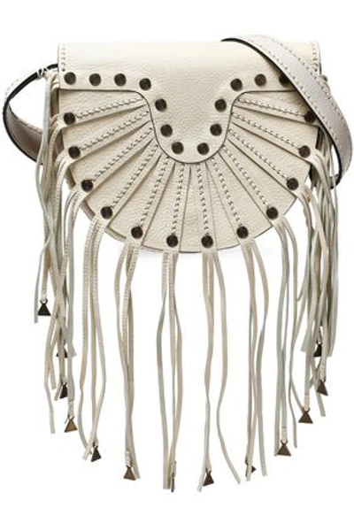 Valentino Garavani Woman Embellished Fringed Textured-leather Shoulder Bag Ivory