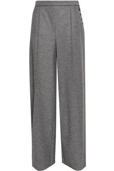 Valentino Button-detailed Wool-felt Wide-leg Pants In Gray