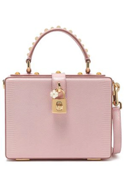 Dolce & Gabbana Woman Studded Lizard-effect Leather Shoulder Bag Pastel Pink