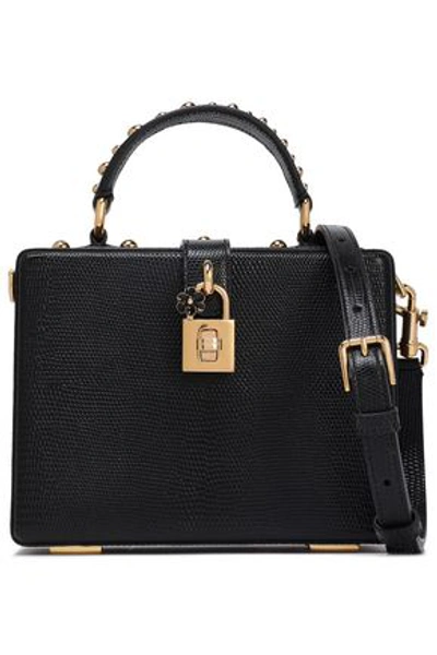 Dolce & Gabbana Woman Dolce Box Studded Lizard-effect Leather Shoulder Bag Black