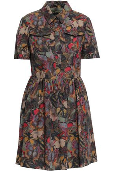 Valentino Woman Printed Cotton-poplin Mini Shirt Dress Multicolor