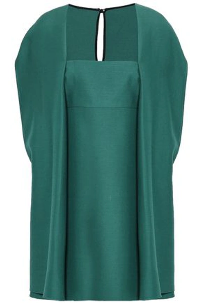 Valentino Woman Cape-effect Wool And Silk-blend Crepe Mini Dress Teal