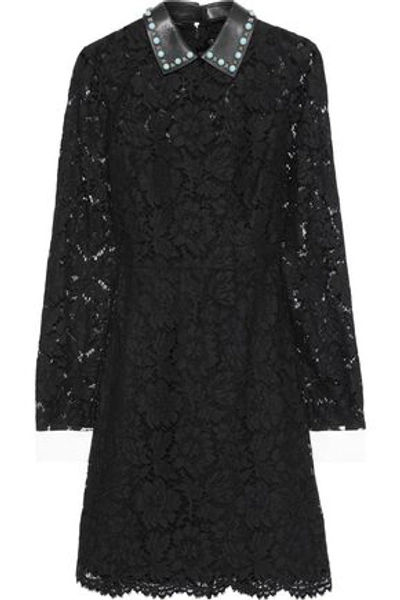 Valentino Convertible Cotton-blend Corded Lace Mini Dress In Black