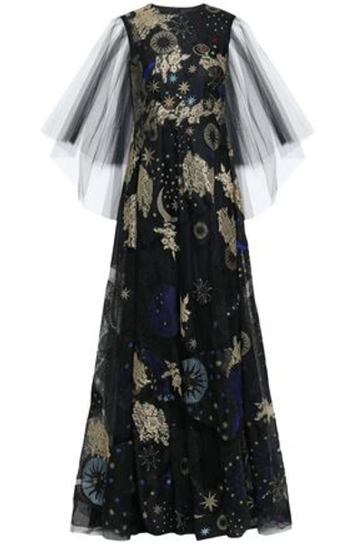 Valentino Woman Paneled Metallic Lace, Organza And Appliquéd Tulle Gown Black