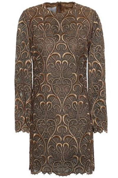Valentino Woman Embroidered Tulle Mini Dress Brass