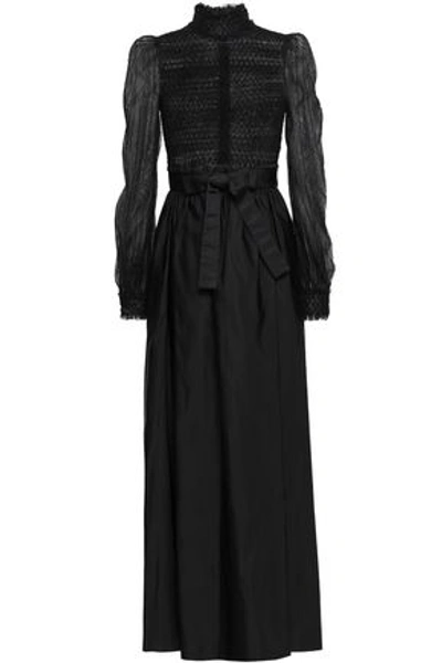 Valentino Belted Lace And Duchesse-satin Gown In Black