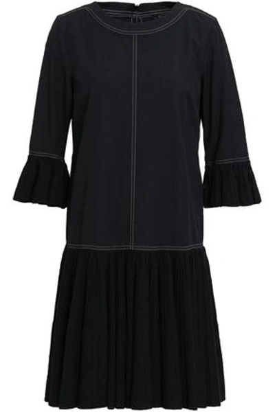 Antonino Valenti Woman Pleated Paneled Cotton-blend Twill And Knitted Dress Black