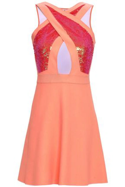 Antonino Valenti Woman Sequin-embellished Cutout Cotton-blend Mini Dress Peach